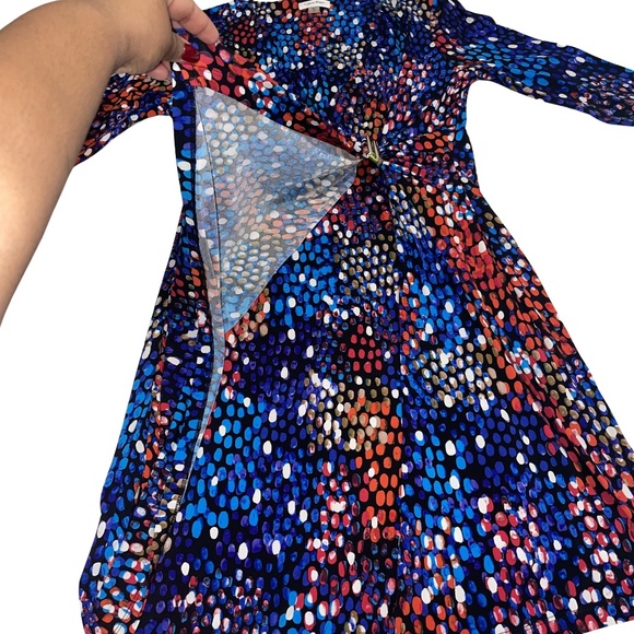 Calvin Klein Wrap-Style Multicolor Polka Dot Gold Waist Buckle Arsty Dress Sz 12 - Picture 6 of 15